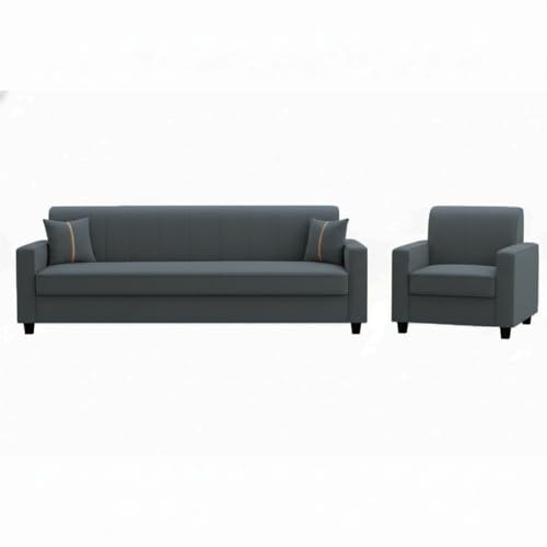 Image of FURNY Cosmos 5 Seater Fabric 3+1+1 Sofa Set (Dark Grey) Premium Velvet Finish | Durable Comfort | Ideal for Living Room