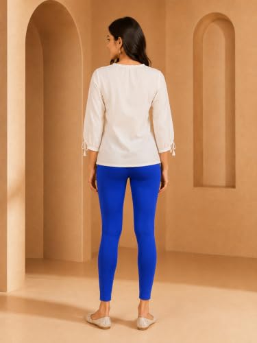 Image of Women's Cotton Lycra Ankle Length Leggings | Regular Rise, Soft 4 Way Stretch Fabric | Casual & Ethnic Wear