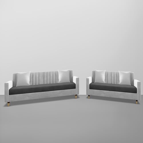 Image of Casaliving Garcia 3+2 Seater Sofa Set for Living Room (Black - Grey)