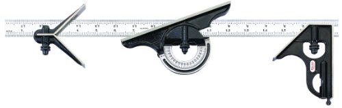 Starrett C434-18-16R Forged, Hardened Square, Center And Reversible Protractor Heads With Blade Combination Set, Smooth Black Finish, 16R Graduation, 18 Size