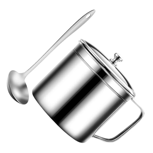 EPIGEIST 蓋付きステンレス製オイルストレーナーポット キッチン用グリース容器 スプーン付き 油こし器 揚げ物油再利用に便利