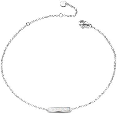 Sterling Silver Created Opal Bar Anklets Foot Ankle Bracelets for Women Girls (Rectangle)