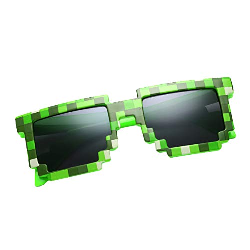 kilofly 10pc 8-Bit Pixel UV Protect Gamer Sunglasses Adult Kids Party Favors (green & blue & black) - Thumbnail 3