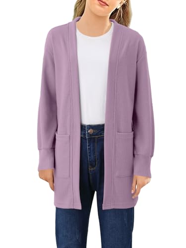 Image of Girls Open Front Cardigan Long Sleeve Casual Fall Winter Loose Knit Sweaters Coat with Pockets