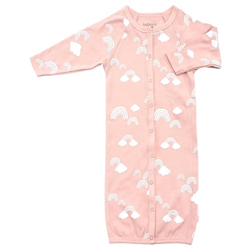 Image of Babysoy Baby Long Sleeve Gown Sleep Sack | Made with Organic Cotton & Azlon from Soy | Ultra Soft Nightgown for Easy Diaper Changes | Modern Prints, Reversible Mittens (3-6 Months,Rainbow Peony)