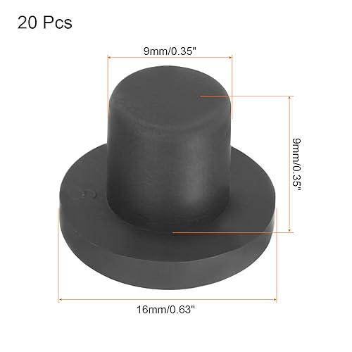 Image of UXCELL High Temp Silicone T-Shaped Solid Rubber Stopper Plugs - Dia 9mm /0.35 inch, Black, Pack of 20 (OD 16mm)