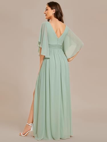 Ever-Pretty Women's Classic V Neck Chiffon Half Sleeves Slit A Line Floor Length Bridesmaid Dress 018862