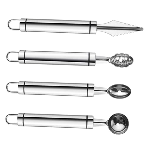 CORHAD 4 Piezas De Cortador De Bolas De Fruta Herramientas Para Tallar Frutas Raspador De Melón Palas Para Tallar Melón Bolas De Acero Inoxidable Para Cocina Suministros