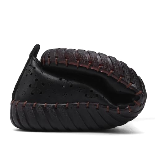 Image of Women's Summer Slip On Loafers, Breathable Perforated Hollow Cutout Flats, Comfortable Vegan Leather Walking Work Shoes for Women, Heart Floral Geometric Pattern Soft Sole Casual Summer Footwear