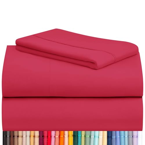 Image of LuxClub 3 PC Twin XL Sheet Set, Deep Pockets Wrinkle Free Cooling Bed Sheets Hotel Bedding for Women, Men, Kids & Teens, Includes 1 Fitted Sheet, 1 Flat Sheet and 1 Pillowcase-Silky Soft Red
