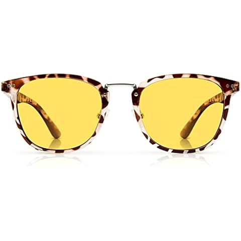 Bloomoak Trendy Round Sunglasses for Women & Men, Retro Fashion Polarized Shades, 100% UV400 Protection, Tortoise Frame/Yellow Lens, 54MM Cover