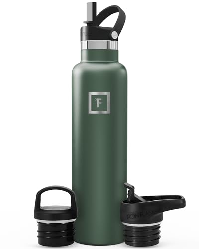 IRON °FLASK Camping & Hiking Hydration Flask with Straw, BPA-Free Insulated Stainless Steel Sports Water Bottle - 24 oz Dark Pine