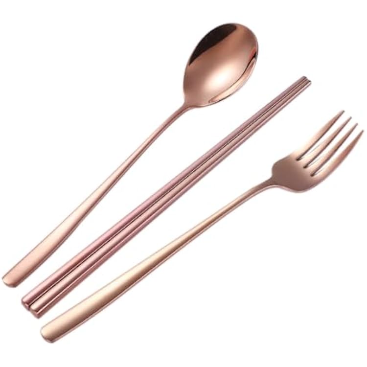 Silverware Flatware Set, 3-piece Set 304 Thickened Stainless Steel Cutlery Set Chopsticks Spoon Fork Cute Creative Cutlery Set(Rose Gold,6Set)