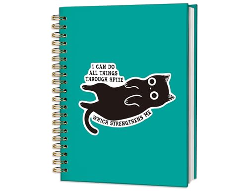 ICEWHITEY Cute Cat Notebook Journal for Teen Girls,Cat Lovers Gifts,Funny Black Cat Office Supplies Spiral Meeting Notebook Journal for Work,I Can Do All Things Through Spite Notebooks,5.5x8.3 Inch