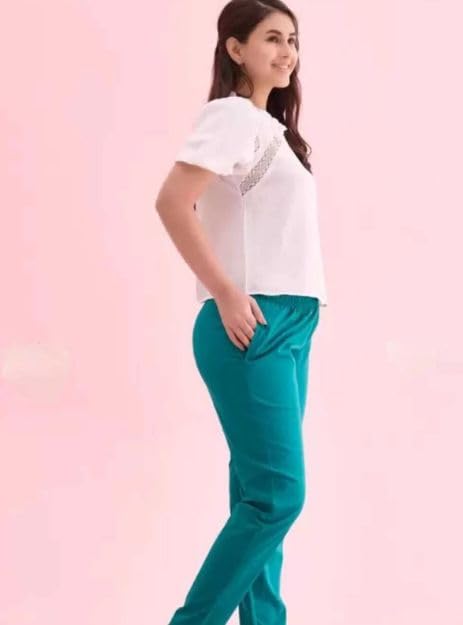Image of D K W Women's Mid Rise Relaxed Fit Cotton Flex Trousers with Elastic Back & Drawstring - Ideal for Winter, Formal, Office & Casual Wear, Comfortable for Girls and Women