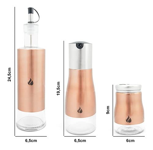 Kit 2 Galheteiros e Porta Temperos em Inox e Vidro - Hot and Cold (Rose)