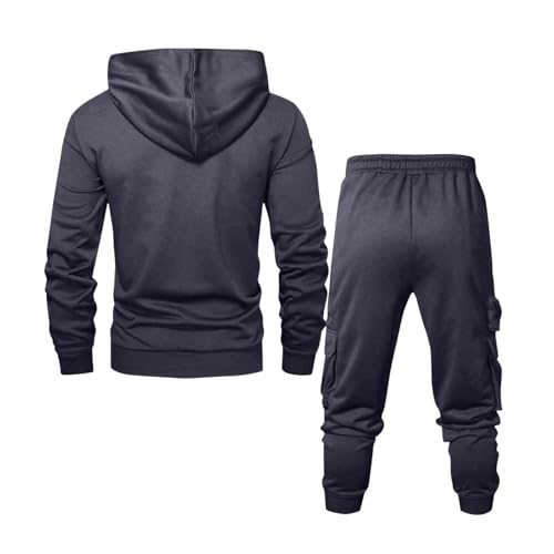 Men's Tracksuits 2 Pieces Long Sleeve Hoodies Sweatsuit Sets Sports Jogging Suit Set Solid Color with Pockets Daily4