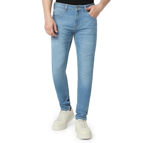 Image of Spykar Men's Super Skinny Fit Low-Rise Casual Jeans Mid Blue
