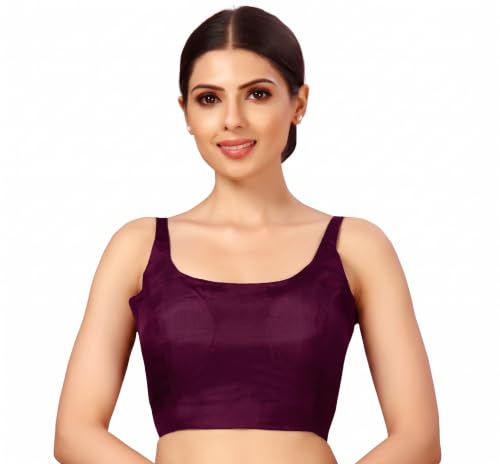 Image of Studio Shringaar Women's Polyester Sleeveless Satin Padded Saree Blouse