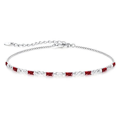 Cde 925 Sterling Silver Birthstone Tennis Bracelets For Women Dainty Simple Infinity Symbol Link Charm Bracelet Birthday Anniversary Valentine's Mother's Day Gifts For Mom Wife Mom Her Girl, Chain Length 6.7”+1.6” (Silver-01-Januray-Garnet) #TOP11
