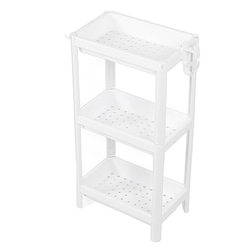 Carrito utilitario rodante de 4 niveles, organizador de almacenamiento móvil con ruedas para oficina, cocina y lavandería, unidad de torre estrecha en color blanco (3 capas)