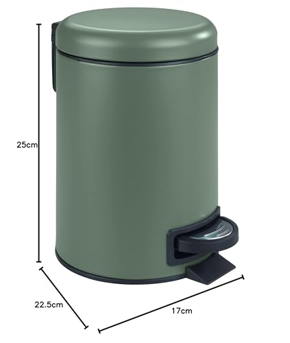WENKO Treteimer Mod. Leman, 3 Liter, mit herausnehmbarem Einsatz, aus lackiertem Stahl, 17 x 25 x 22,5 cm, Dunkelgrün