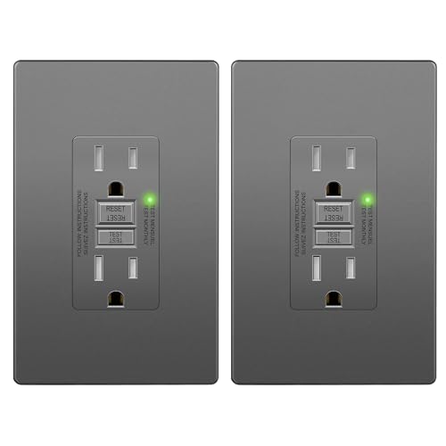 Image of LIDER GFCI Outlet 15Amp, Self-Test, ETL Listed, Matte Space Gray, 2-Pack