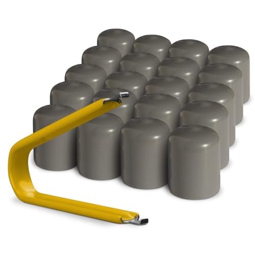 ColorLugs Vinyl Lug Nut Cover | Gray | Flexible Fit Wheel Lug Nut Cap | Fits 21-23 mm | Pack of 20 | Includes Deluxe Extractor | Made in the USA