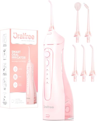 Oralfree Irrigador Bucal Portátil Flosser: Irrigador Dental Inalámbrico Profesional con Modo DIY, 5 Boquillas y 4 Modos, IPX7 Impermeable, Recargable para Limpieza Dental en el Hogar