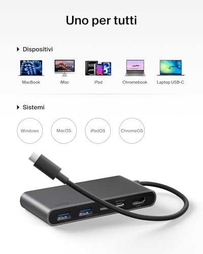 Hub USB-C a 5 Porte con HDMI 4K a 60 Hz, Power Delivery 100W, Trasferimenti Dati Rapidi da 5Gbps, Adattatore USBC Multiporta per MacBook, iPad Pro, Cromebook, HDMI 2.0 Aggiornato - Grigio - Hub USB - Immagine 6