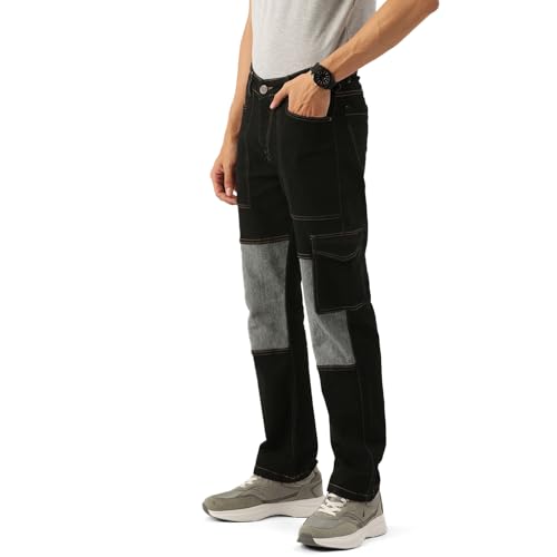 Image of PARIS HAMILTON Men Relaxed Fit Colorblocked Distressed Two Tone Stretchable Denim Jeans