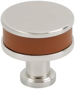 Signature Hardware 954068-114 Lazzara 1-1/4 Inch Cognac Leather Mushroom Cabinet Knob - Satin Nickel
