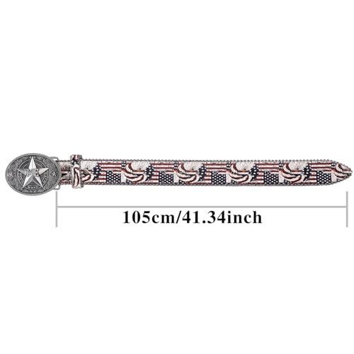 Image of Dubulle Women Western Belt US Flag Eagle Buckle Print Belts Leather Adjustable Vintage Buckle for Cowgirl Costume Jeans