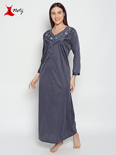 Image of Noty Women's Maternity - Feeding - Nighty | Full Sleeves | Floral Print Maxi | Embroidery Work On Neck with Zip Closure