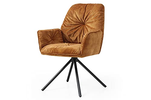 SalesFever Nova Esszimmerstuhl mit Armlehne, Drehstuhl, 100% Polyester, Gold, Schwarz, 90x61x59 cm