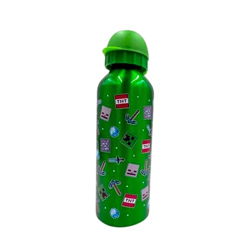 Minecraft Botella Reutilizable, Cantimplora Creeper, Diseño Aluminio Botella de Agua para Niños, Botella de Viaje, Capacidad 500 ml (Verde)