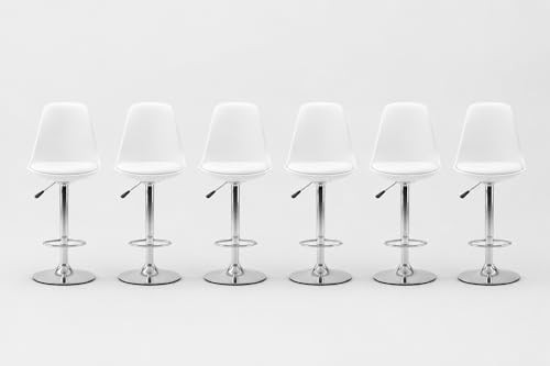 Image of DIYA Seating Solutions 360 Revolving Adjustable Height Bar Stool Chair with Chrome Metal Base | 1 Year Warranty | Leatherette Upholstery | Durable Stool for Kitchen, Pub, Cafe- White (Pack of 6)