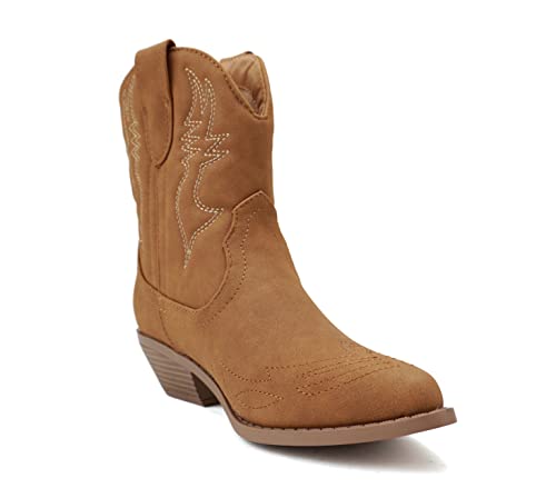 Image of Soda Women Cowgirl Cowboy Western Stitched Ankle Boots Pointed Toe Short Booties Rigging-S (Wide Fit Available)