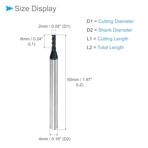 CoCud Schaftfräser Vierkantansatz 2mm x 6mm Schneiden 4mm Schaft AlTiN Beschichtet P05 Karbid 4 Flöten CNC Router-Bits - (Anwendung: für Fräsen Edelstahl Gehärteter Stahl)