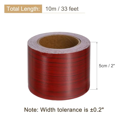 Image of uxcell Wood Grain Tape, 2 inch x33 Ft Self Adhesive Wood Grain Repair Patch for Baseboards, Doors, Floor Repair, Furniture Home Decor Red Wood