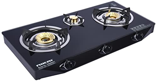 Nikai 3 Burner Glass Top Gas Cooker with Auto Ignition Syste...