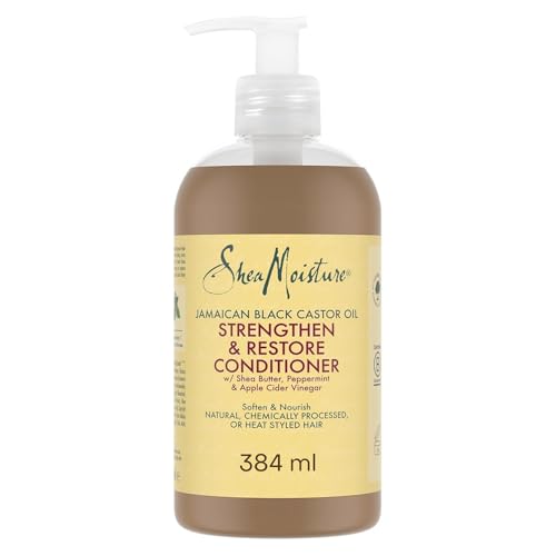 SheaMoisture Acondicionador Strengthen & Restore, Cabello Tratado y Dañado, Fortalece y Repara, Hidratación Intensa, Aceite de Ricino Negro Jamaicano y Manteca de Karité, 384 ml