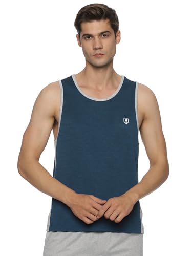 Image of DOMIN8 Men's Sleeveless Stretchable & Breathable Training Tank Tops | Muscle Tees I Melange Effect Fabric I Contrast Piping Vest | Moisture Wicking Top for Men | Activewear for Gym, Running