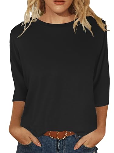Image of JomeDesign Womens Tops 3 /4 Sleeve Shirts Round Neck Loose Casual Blouses