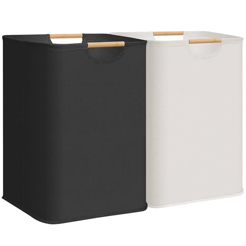 Image of STORAGE MANIAC 2-Pack Large Laundry Hamper, 100L (26.4 Gal) Collapsible Laundry Basket with Bamboo Handles, Freestanding Waterproof Clothes Hamper for Bedroom, Dorm, Towels, Toys, Black+White