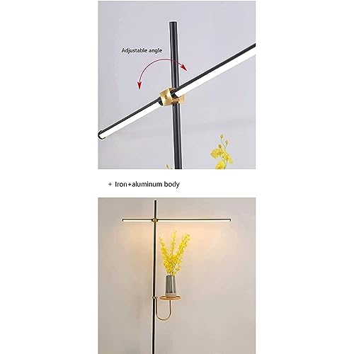 Lámpara de pie LED alta con estante de madera y diseño ajustable 6
