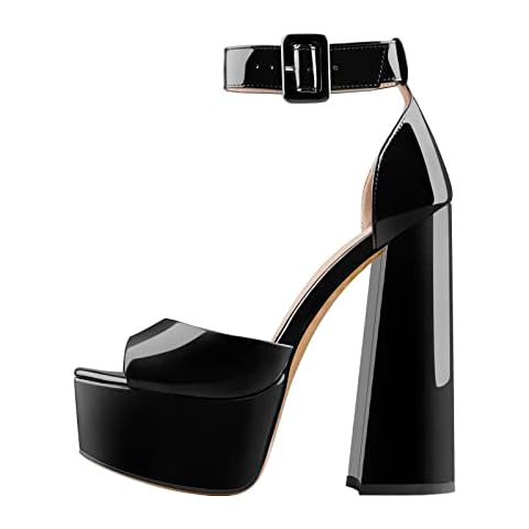 VERISSON Women's Peep Toe Court Shoes Slim High Heel Pump Sandals Ankle-Cuff Mary Jane Platform Summer Sandals Black Size 15 Cover