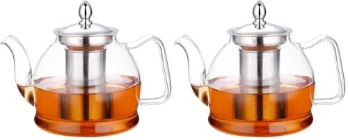 Image of HIWARE 1000ml Glass Teapot with Removable Infuser, Stovetop Safe Tea Kettle, Blooming and Loose Leaf Tea Maker Set (Pack of 2)
