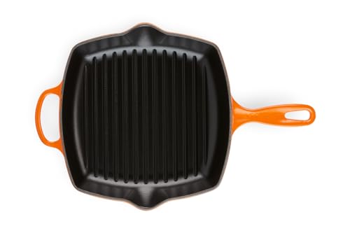 Le Creuset Enameled Cast Iron Signature Square Skillet Grill, 10.25", Flame - Image 6