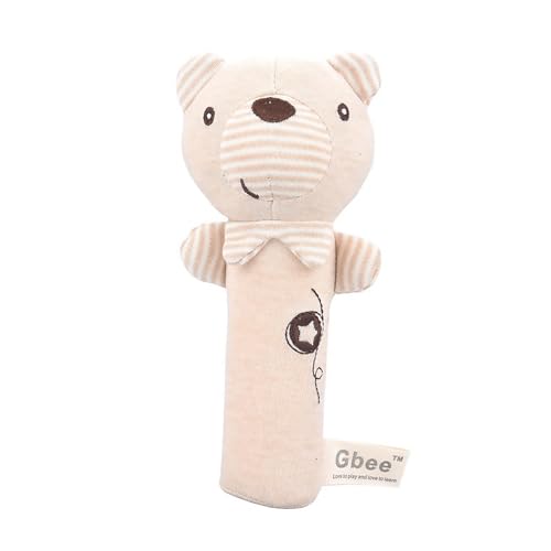 オーガニックコットン乳幼児用手回し棒新生児安撫ぬいぐるみ赤ちゃん0-1歳赤ちゃんおもちゃ手振りベル (くまぼう)
